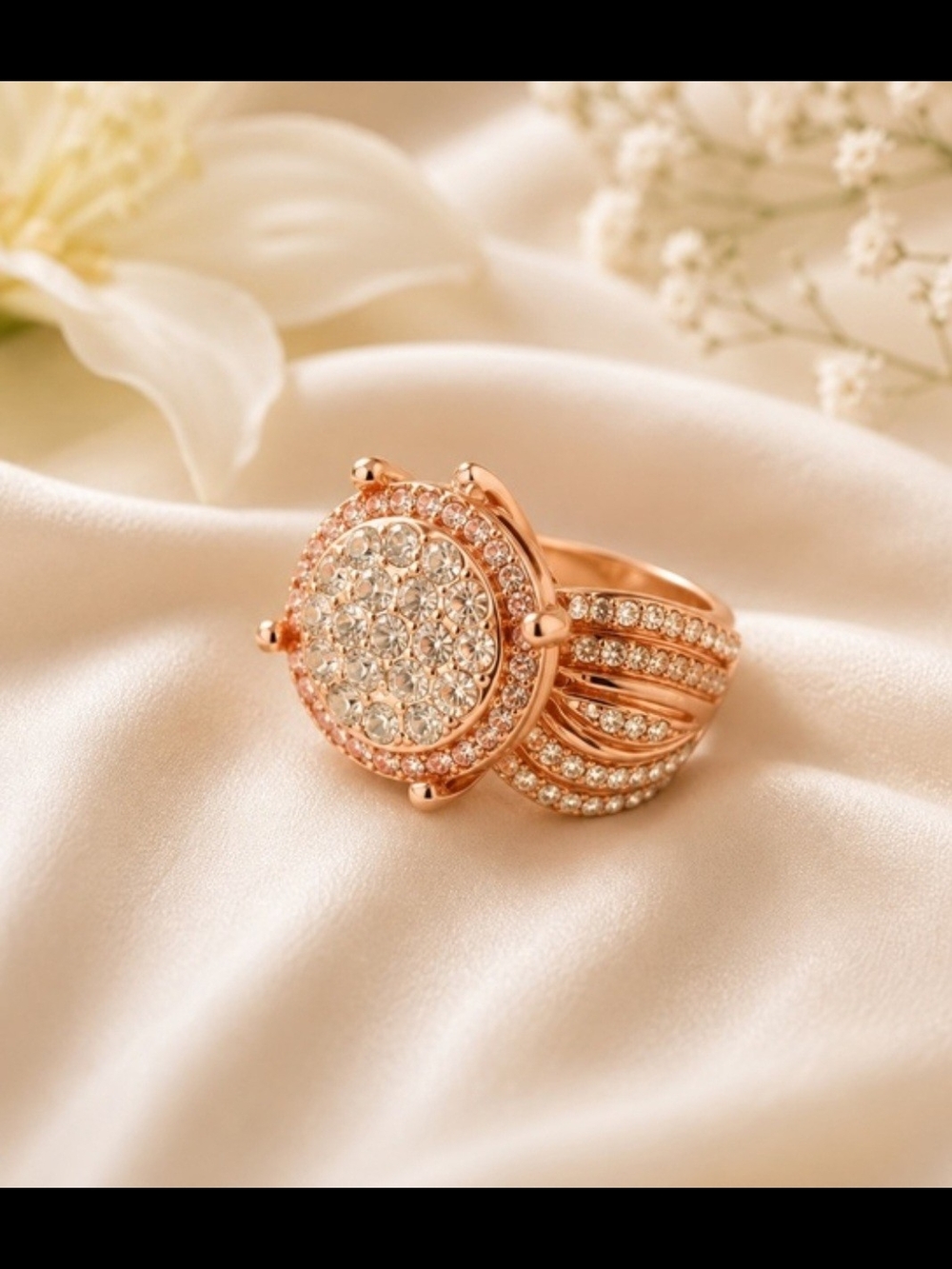 Rose Gold Pave Halo Cocktail Ring - Women Jewelry